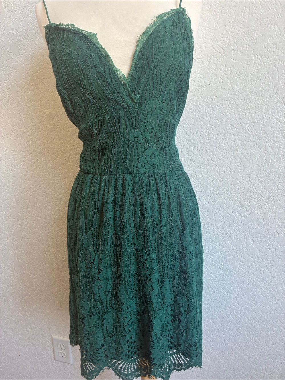 Emerald Lace V-Neck Mini Dress